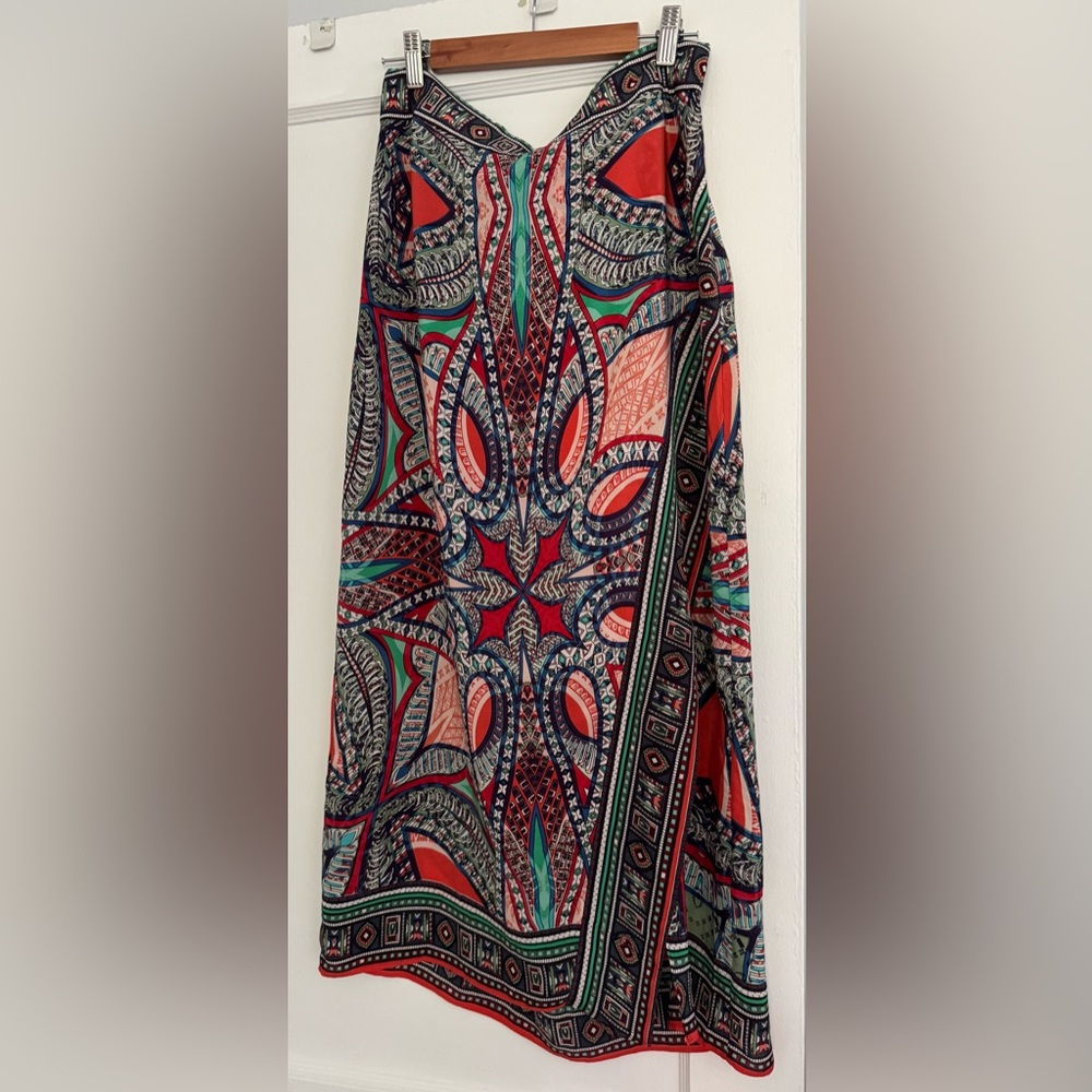 Maeve Anthropologie Silk Vibrant Patterned Midi Skirt